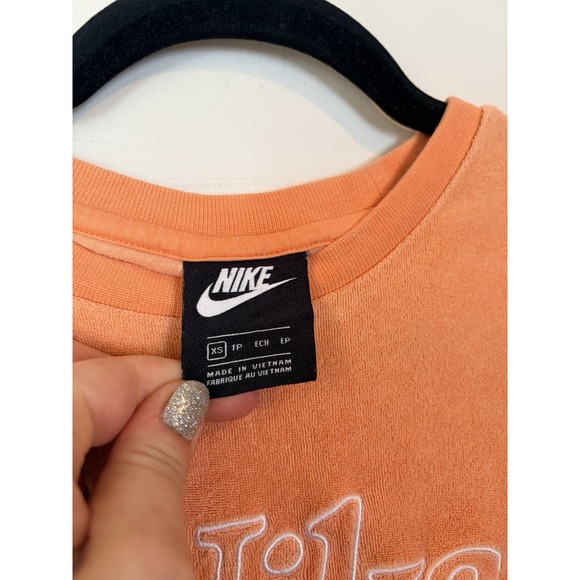Nike Sweatshirt Womens Size XS Retro Femme Terry Cropped Crew Orange - Picture 3 of 5